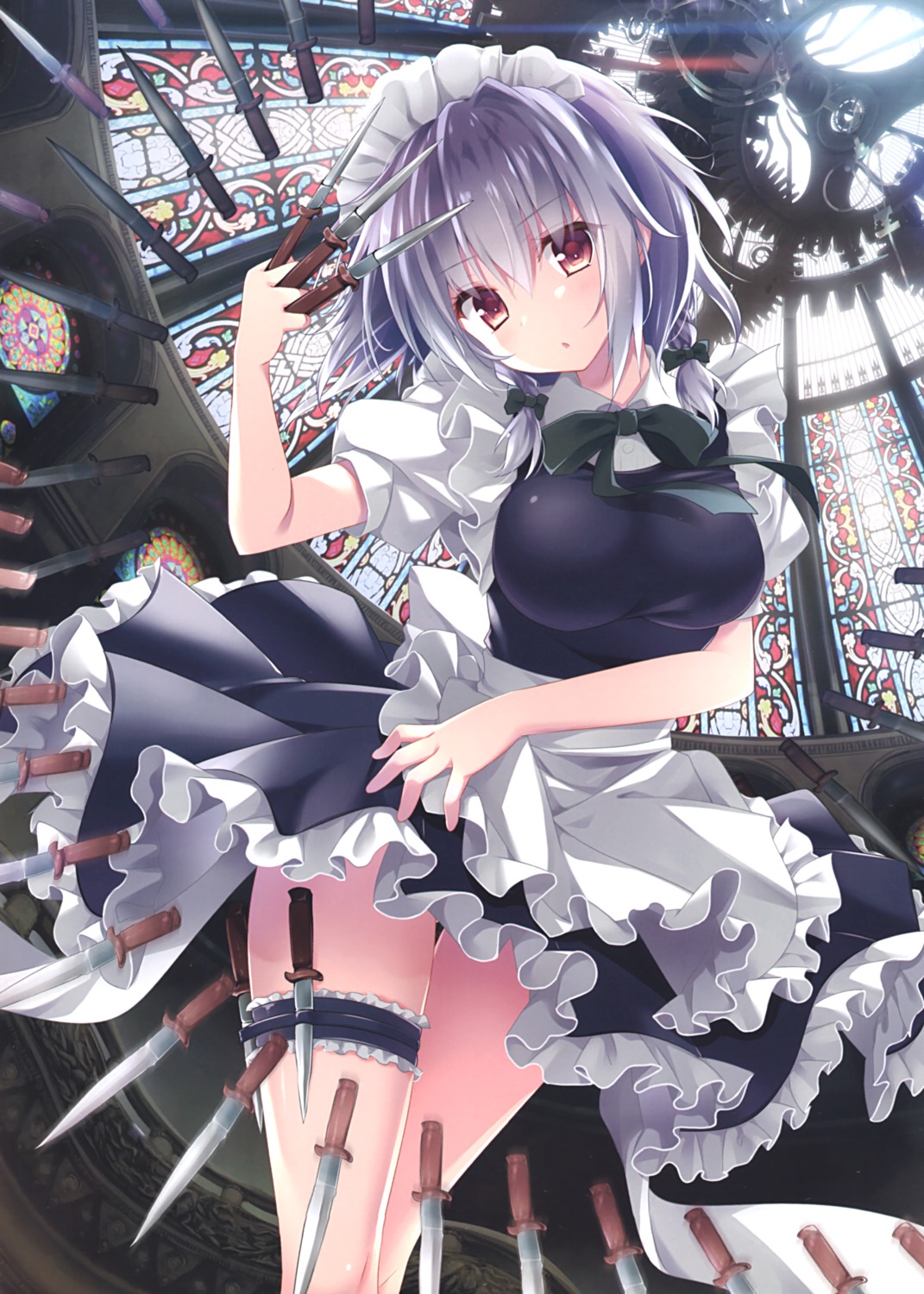 garter izayoi_sakuya kino kinokonomi maid skirt_lift touhou weapon