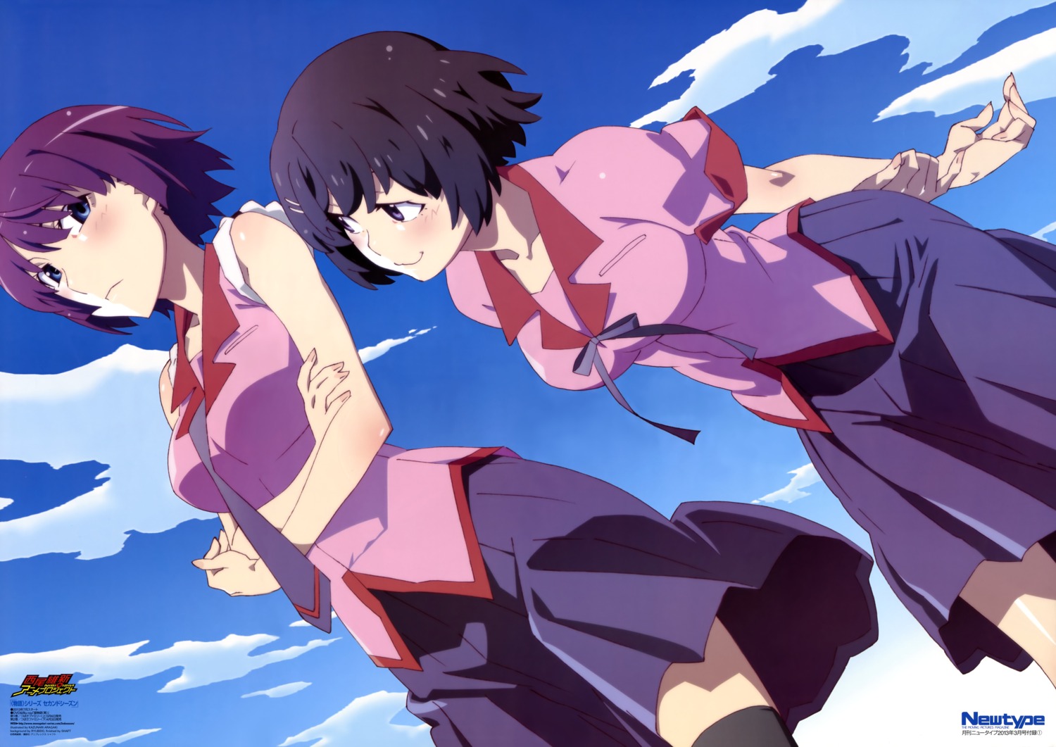 bakemonogatari hanekawa_tsubasa monogatari_(series) niigaki_kazunari seifuku senjougahara_hitagi thighhighs