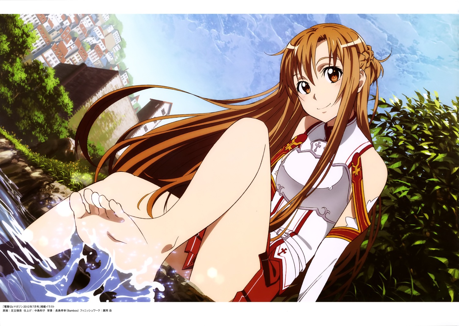 adachi_shingo armor asuna_(sword_art_online) feet sword_art_online wet