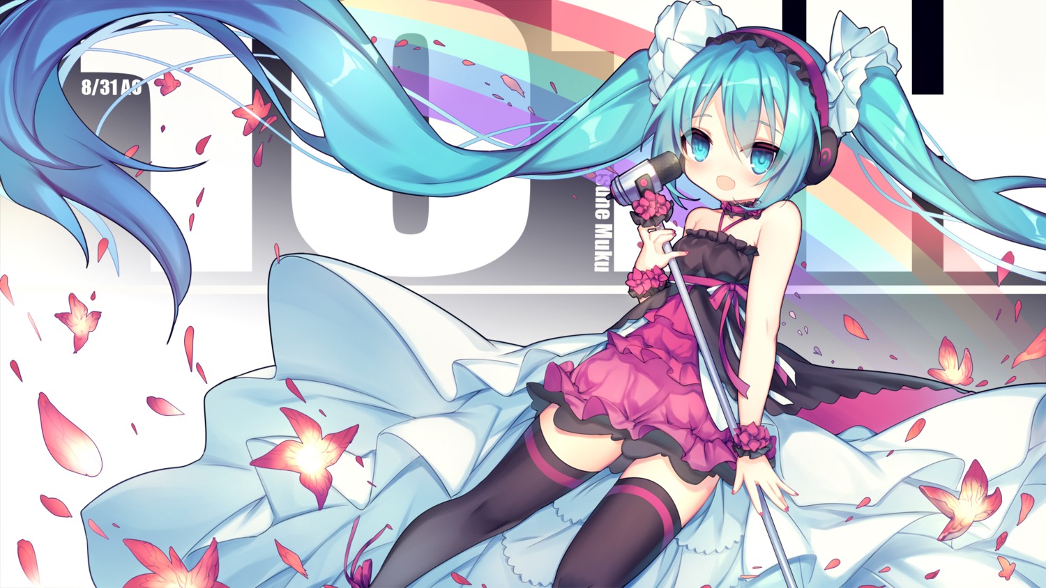 ao_jun dress hatsune_miku headphones thighhighs vocaloid wallpaper