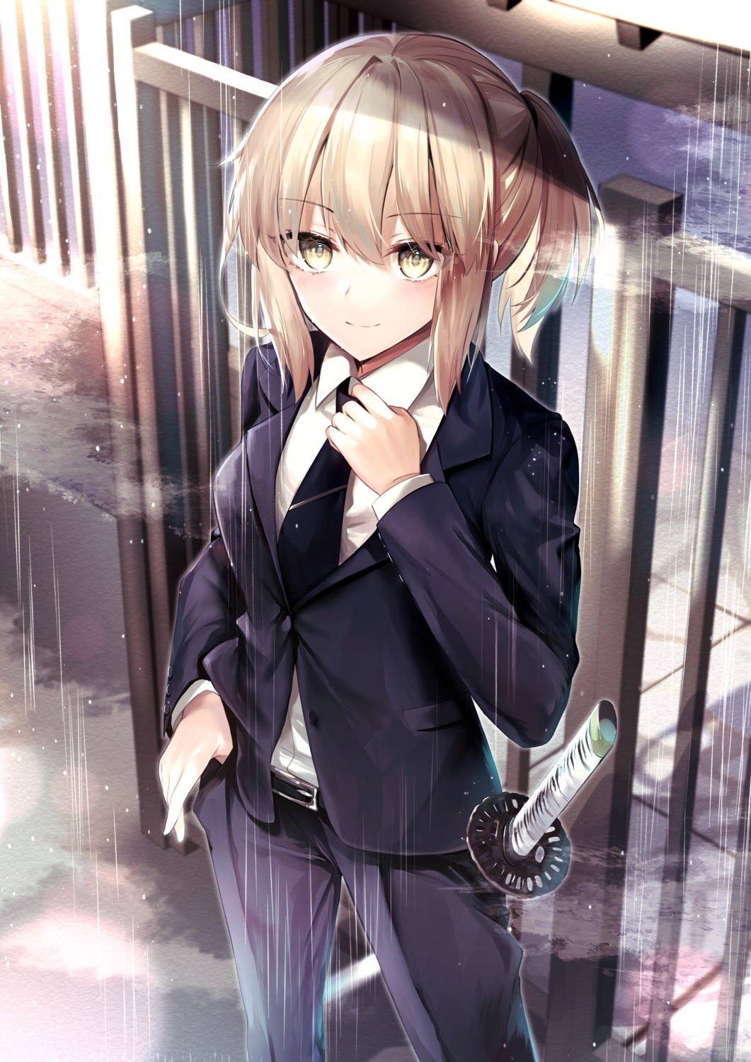 business_suit fate/grand_order hane_yuki okita_souji_(fate) sword