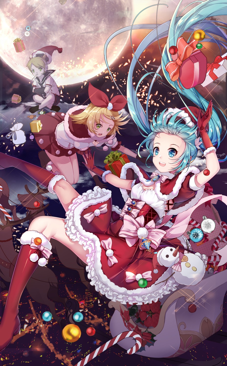 christmas hatsune_miku headphones k12io seifuku skirt_lift vocaloid