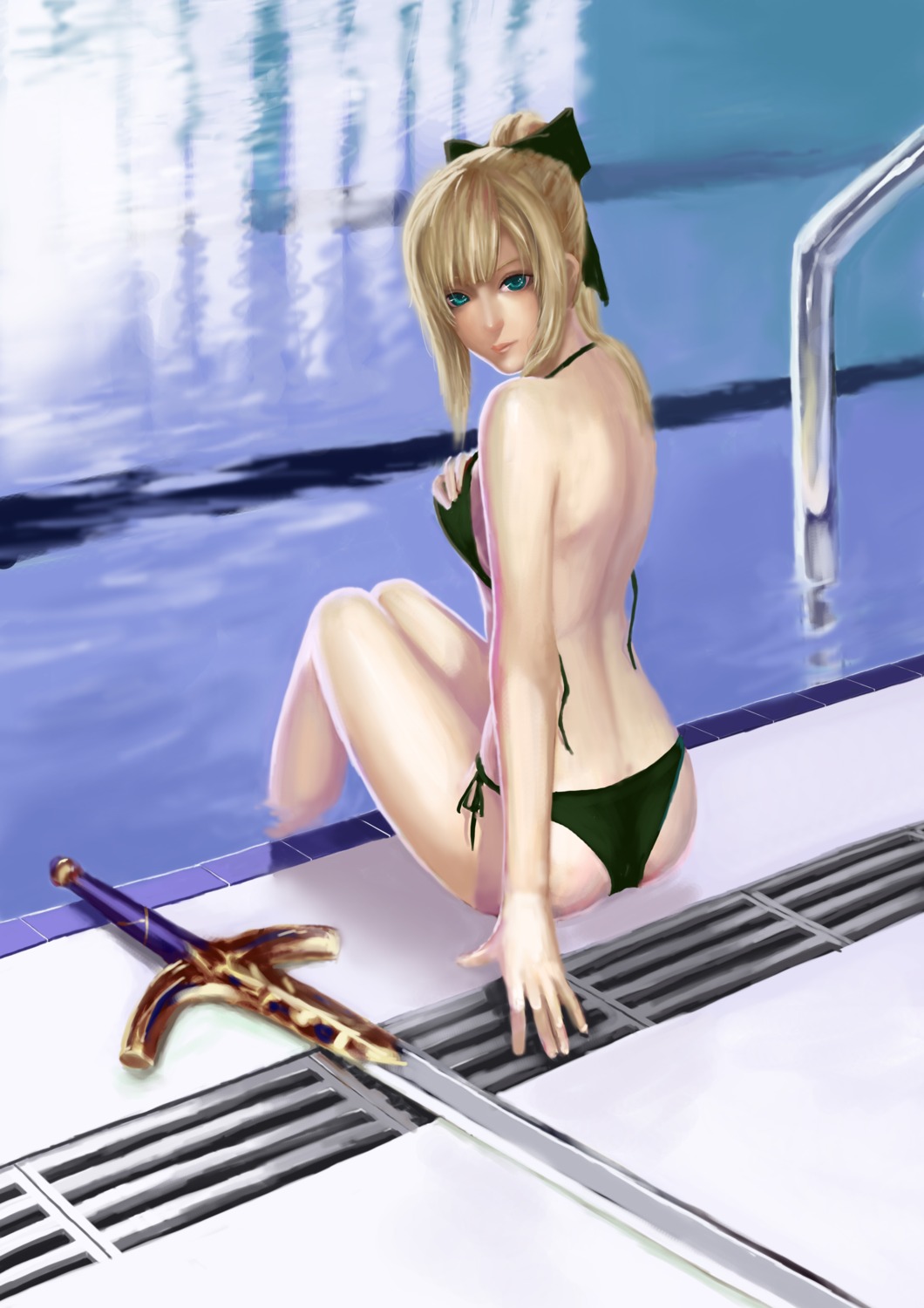 bikini breast_hold fate/stay_night jiemaowanwan saber saber_lily swimsuits
