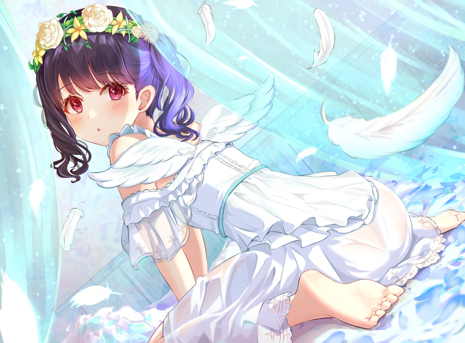 ass dress feet fukumaru_koito loli see_through sky_cappuccino the_idolm@ster the_idolm@ster_shiny_colors wings