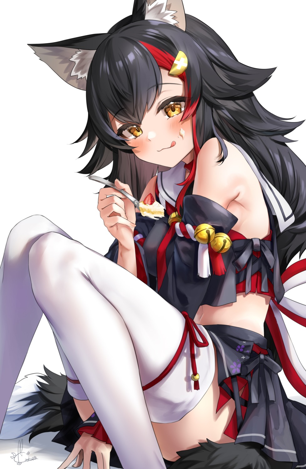 animal_ears hololive hololive_gamers kito_koruta ookami_mio skirt_lift tail thighhighs