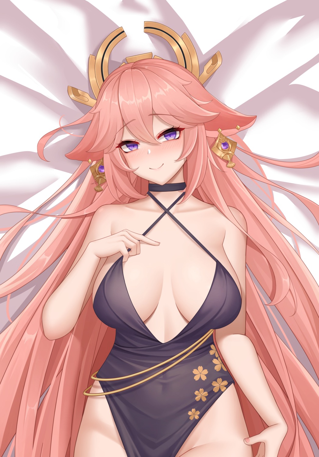 animal_ears dress genshin_impact kitsune no_bra nopan wei_xiao yae_miko