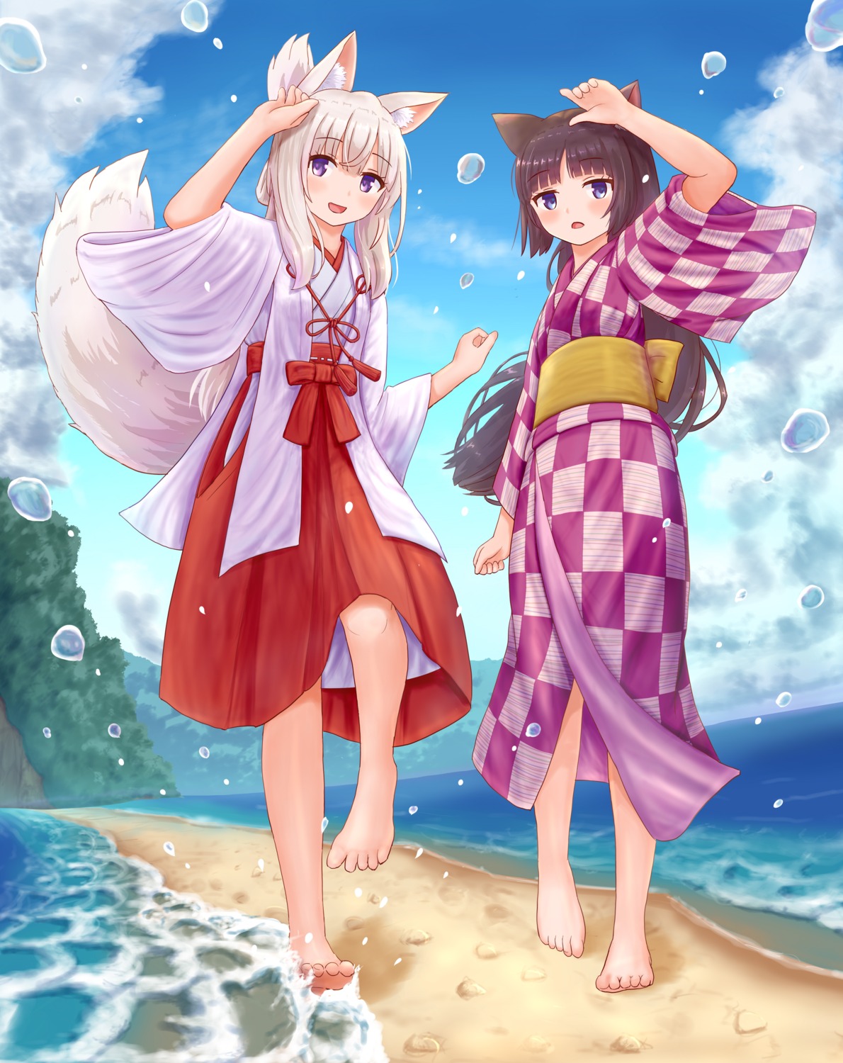 animal_ears iroha_(iroha_matsurika) kitsune miko nekomimi wet yukata