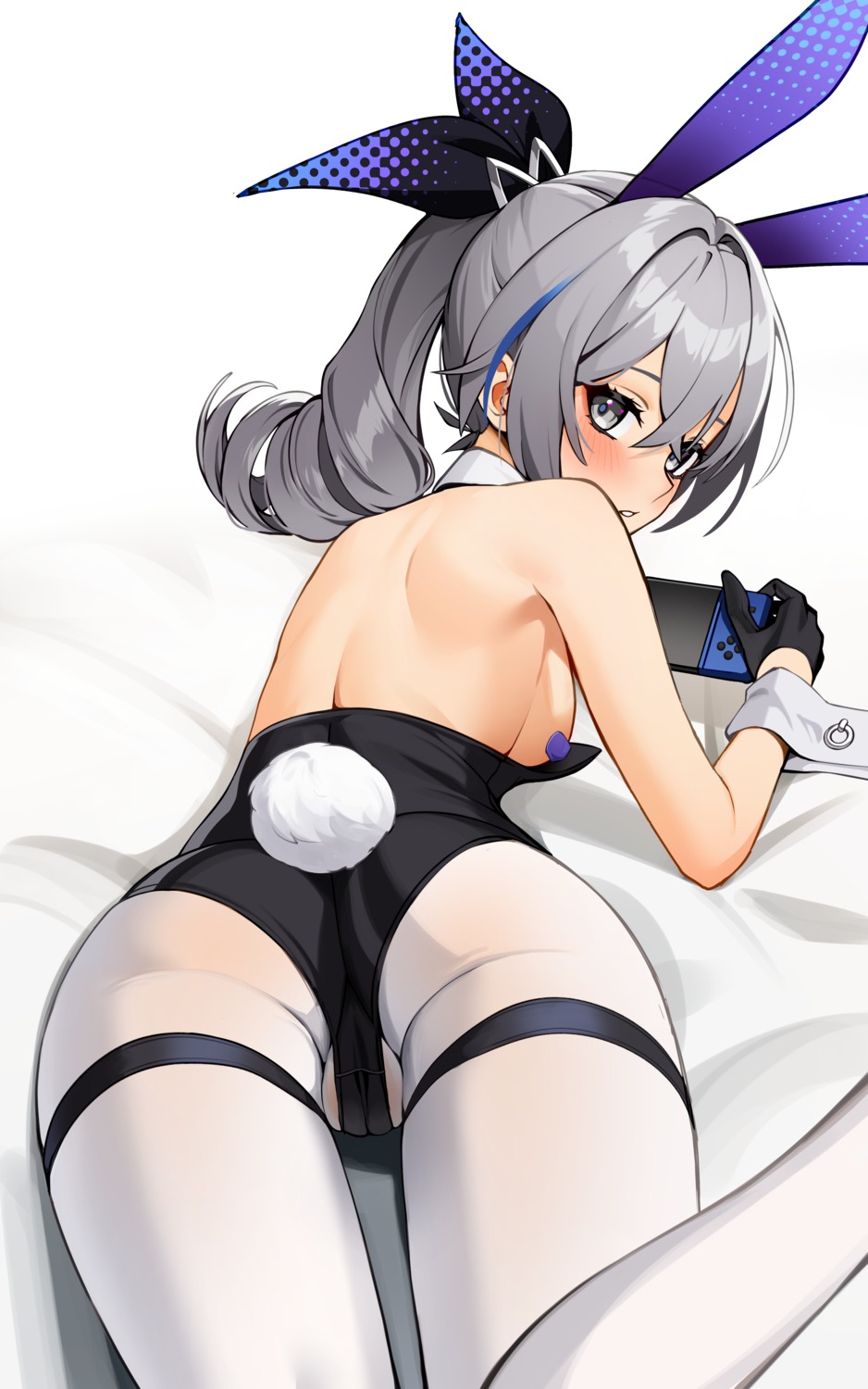 animal_ears ass breasts bunny_ears bunny_girl cameltoe ett garter honkai:_star_rail no_bra pantyhose pasties silver_wolf_(honkai:_star_rail) tail