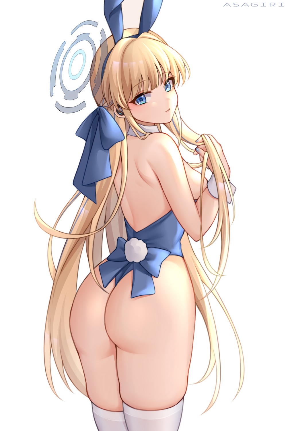 animal_ears asagiri_ai ass asuma_toki blue_archive bunny_ears bunny_girl halo no_bra tail thighhighs