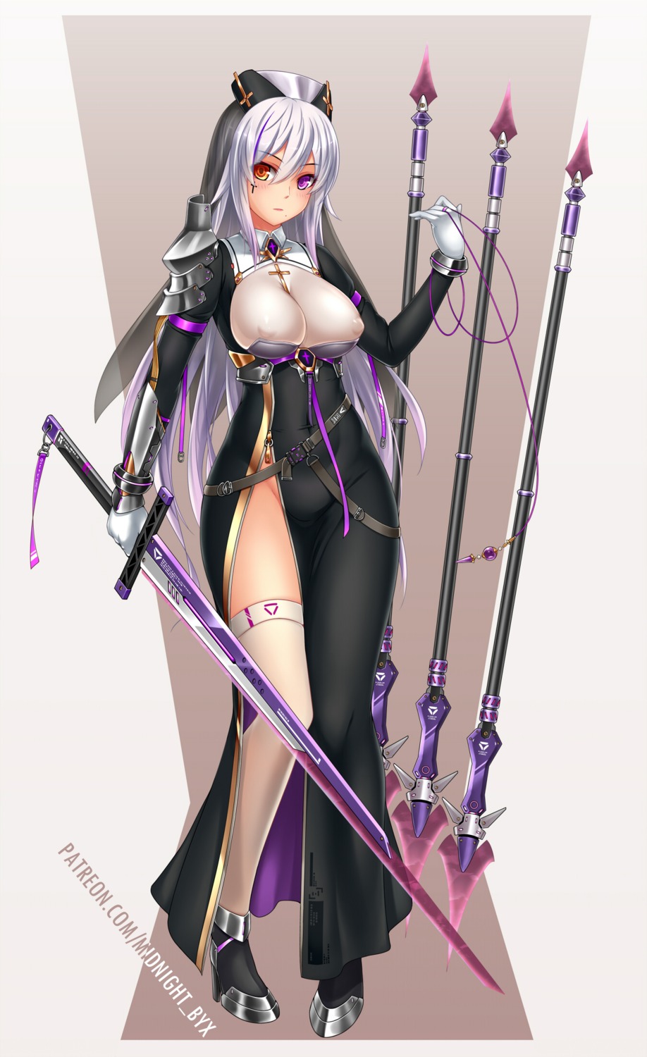 armor erect_nipples heels midnight nun sword thighhighs weapon