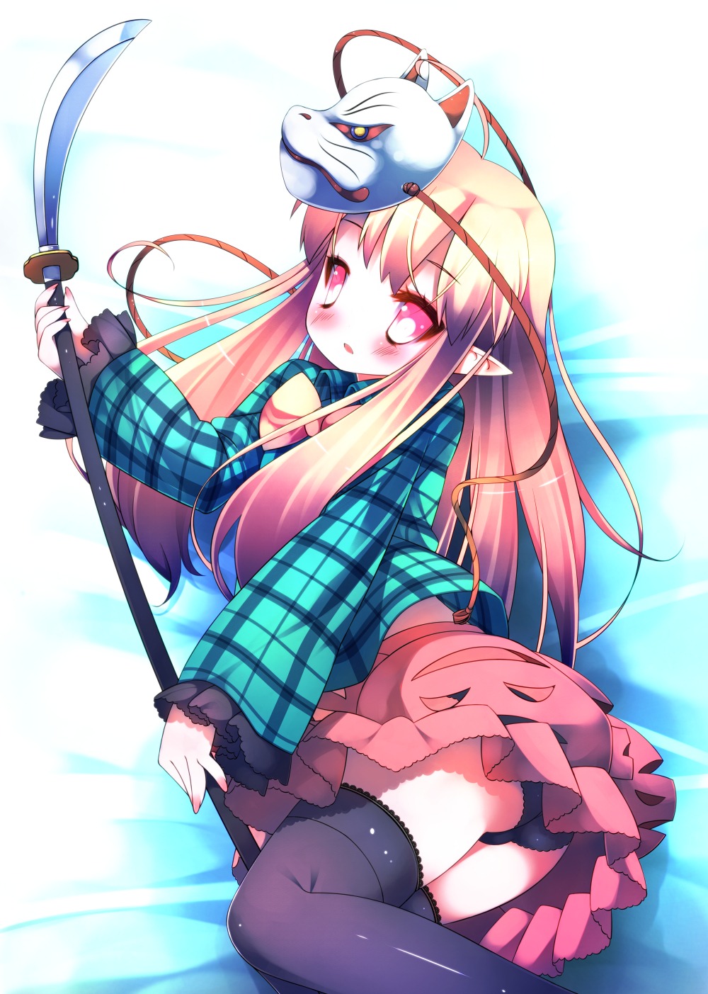 hata_no_kokoro pantsu sefa thighhighs touhou weapon