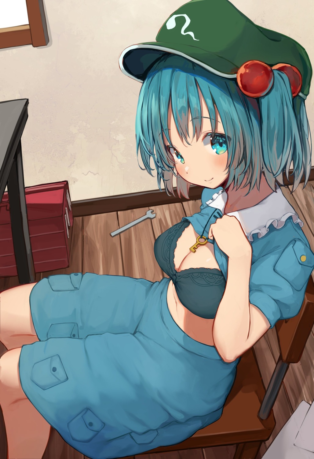 bra kawashiro_nitori mamemochi shirt_lift touhou undressing