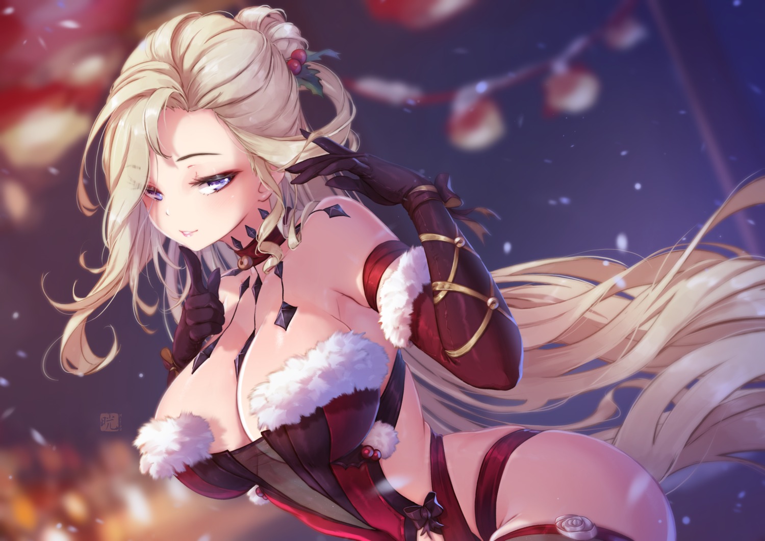 christmas garter genshin_impact mitsu_(mitsu_art) no_bra signora