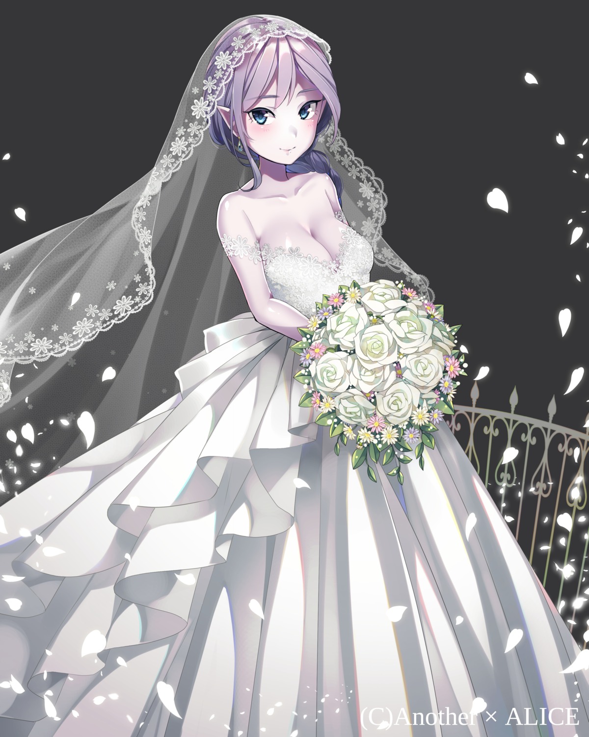 anotherxalice cleavage dress nyasunyadoora pointy_ears wedding_dress