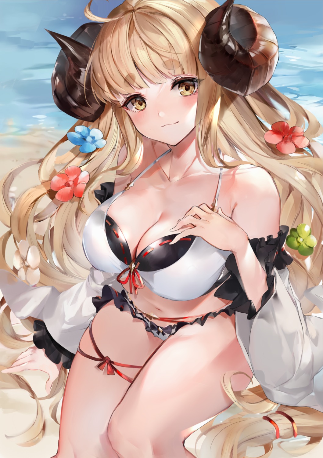 anila_(granblue_fantasy) bikini breast_hold garter granblue_fantasy hinahino horns swimsuits