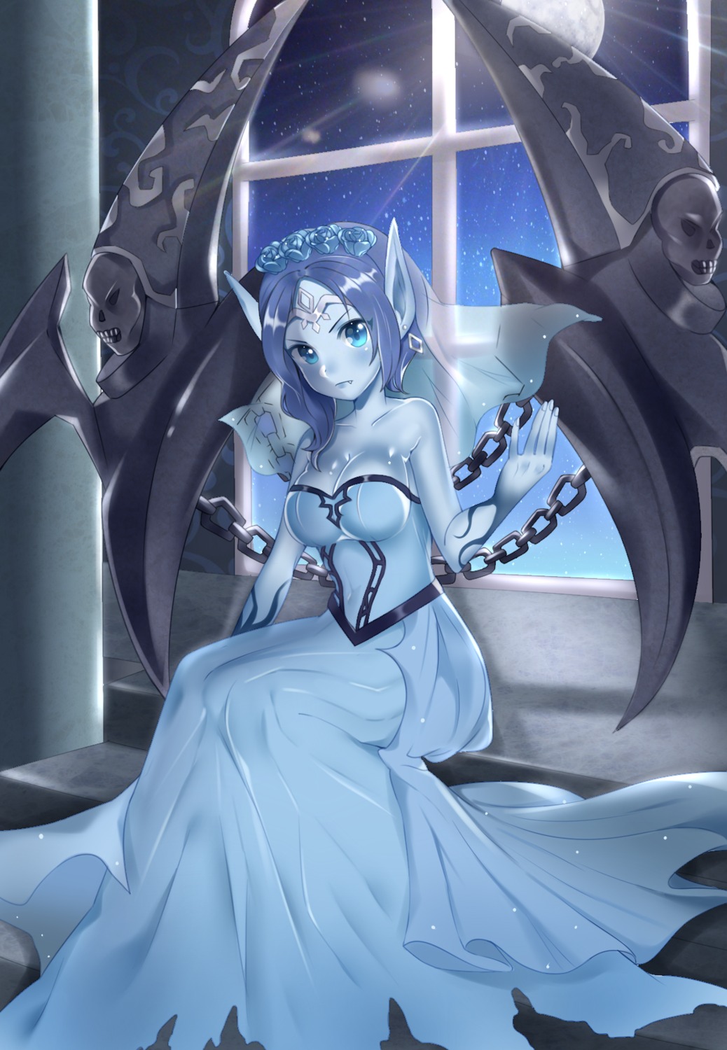 cleavage dress league_of_legends morgana pointy_ears tl_astral7536 wings