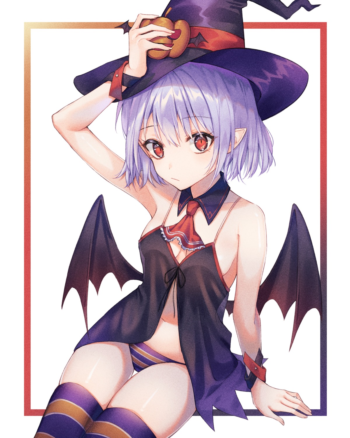 cha_chya halloween lingerie pantsu pointy_ears remilia_scarlet shimapan thighhighs touhou wings witch