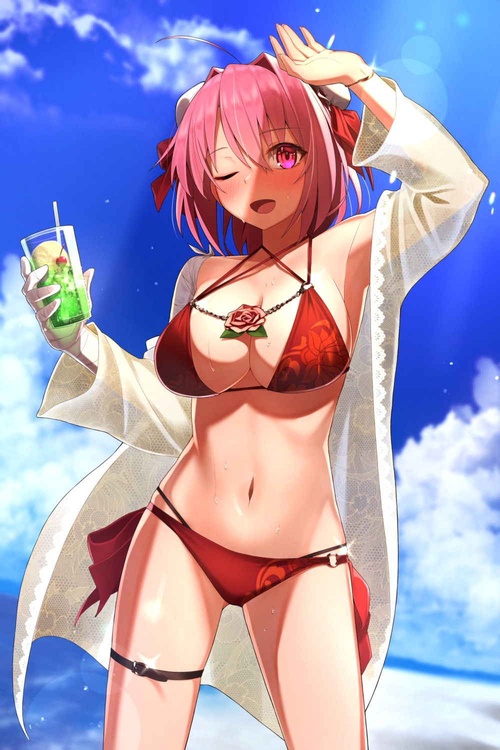 bikini garter greenkohgen ibaraki_kasen open_shirt see_through swimsuits touhou