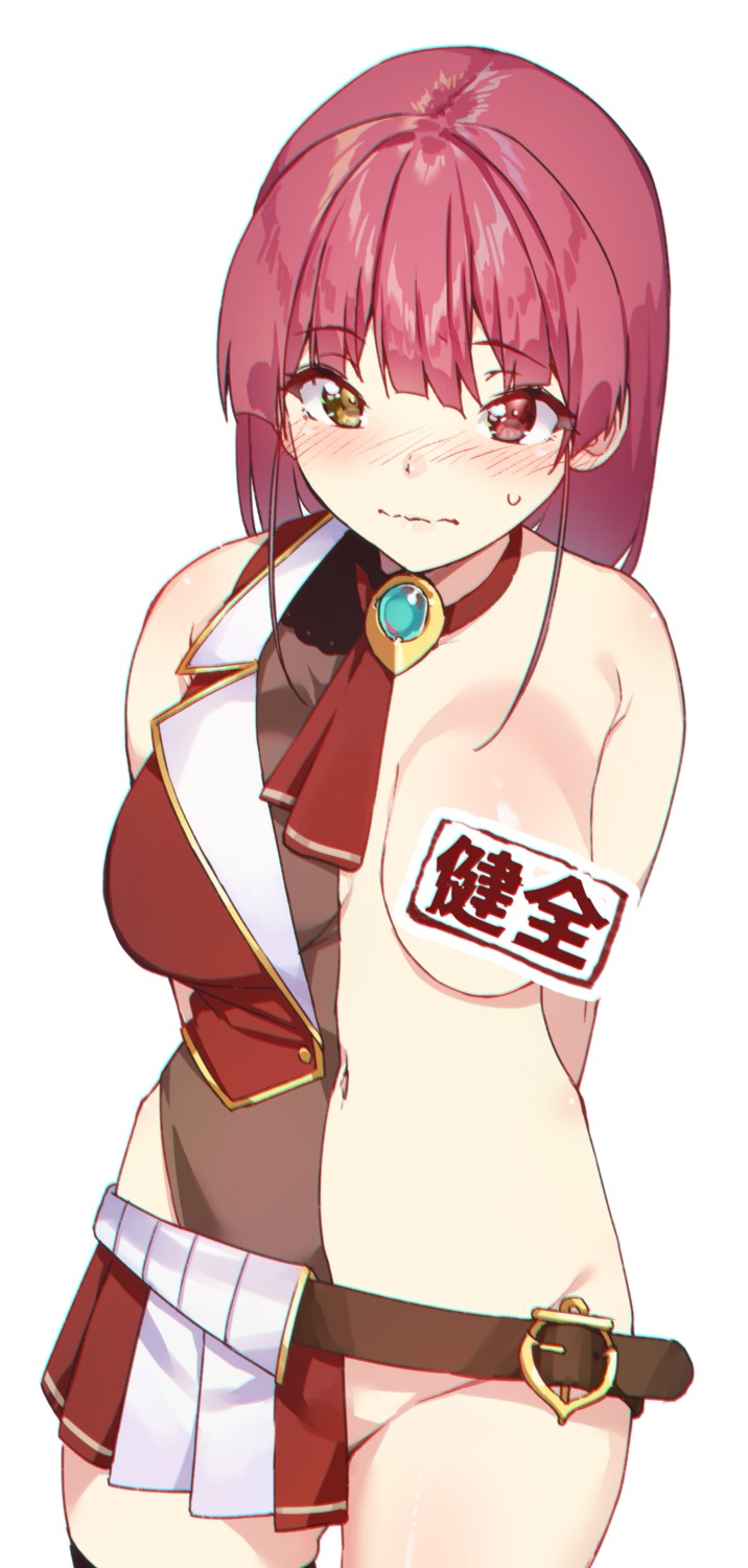 breasts censored heterochromia hololive houshou_marine koubou_(cowbow_kun) no_bra nopan thighhighs