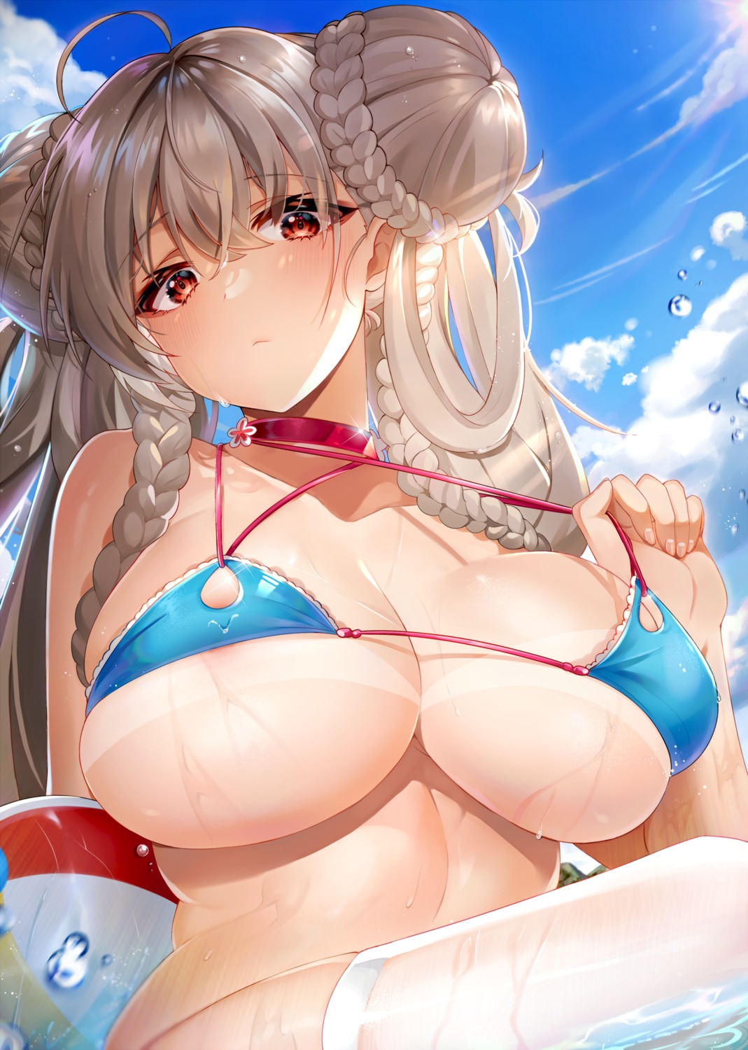 areola azur_lane bikini_top bottomless formidable_(azur_lane) polla swimsuits thighhighs undressing wet