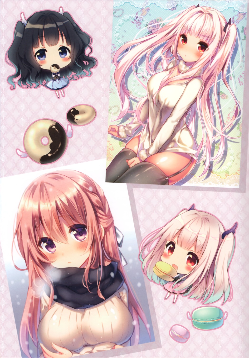 breast_hold chibi dress riichu stockings sweater thighhighs