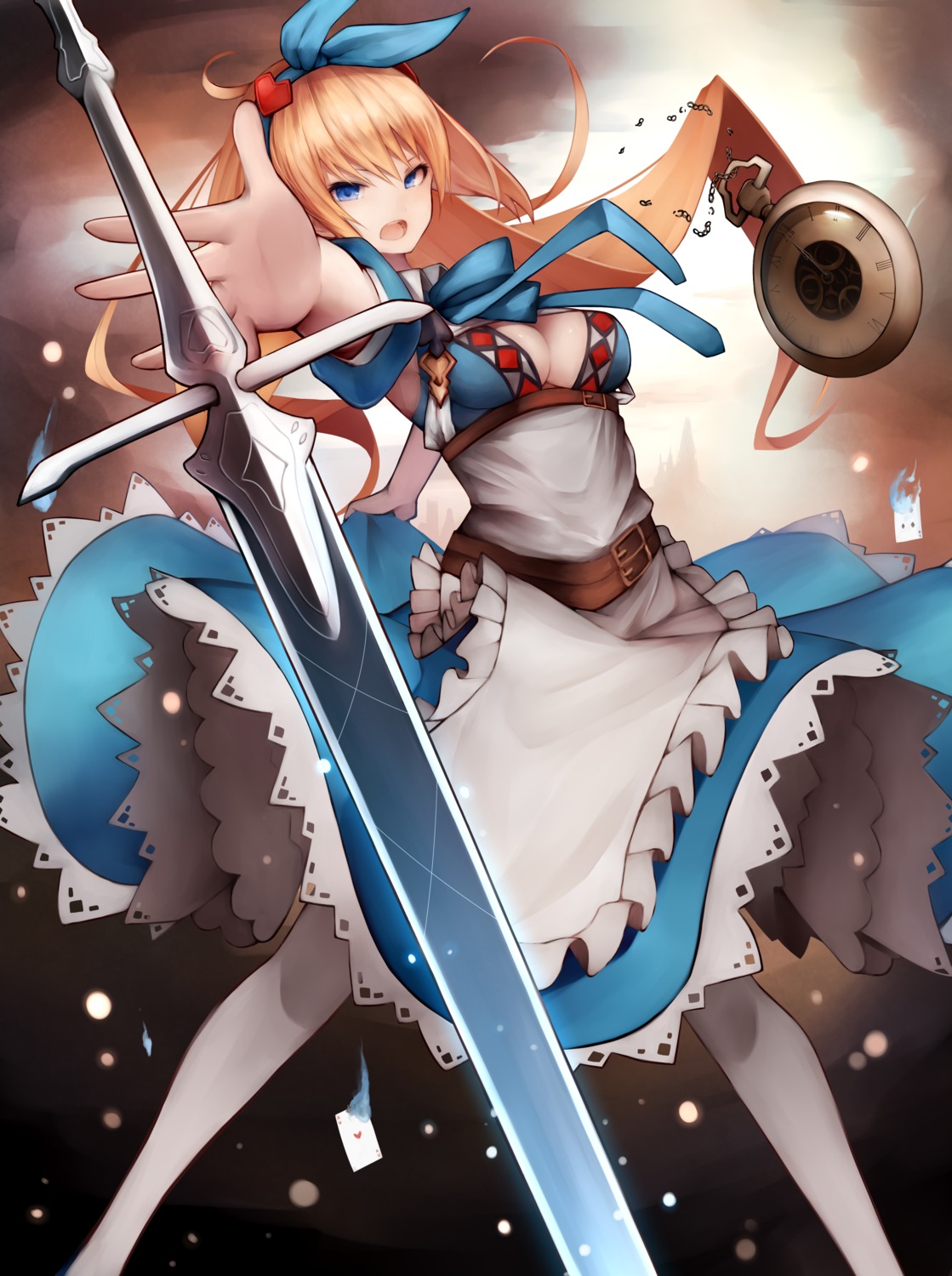 alice alice_in_wonderland cleavage dress no_bra pantyhose snm_(sunimi) sword