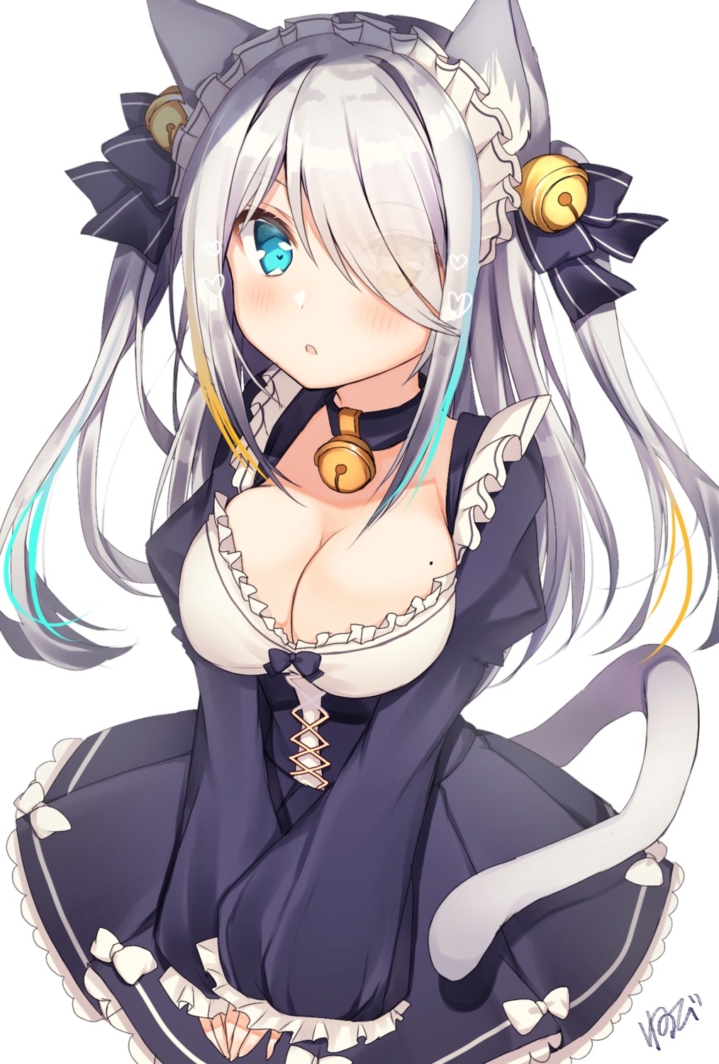 animal_ears cleavage heterochromia maid nekomimi nenobi_(nenorium) tail