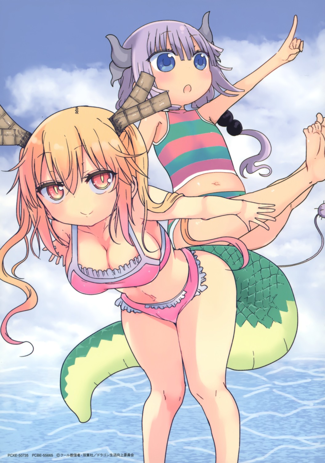 bikini cleavage horns kanna_kamui kobayashi-san_chi_no_maidragon swimsuits tail tooru_(maidragon)