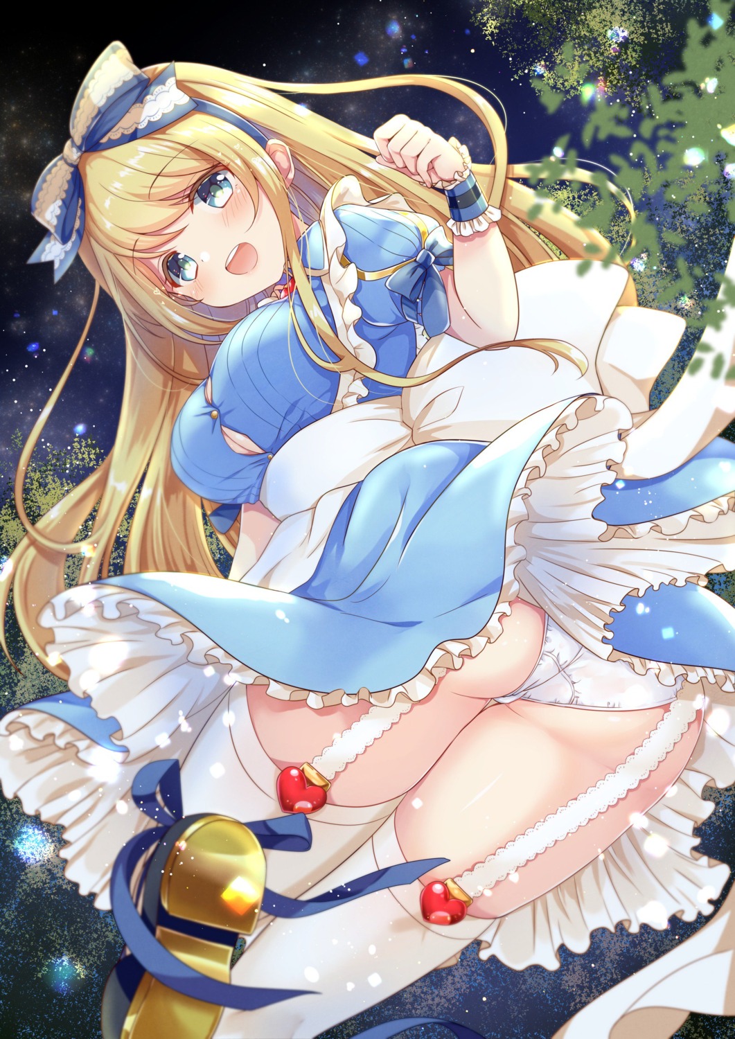 alice alice_in_wonderland ass cleavage dress emori_miku_project emu_alice gomano_rio pantsu skirt_lift stockings thighhighs