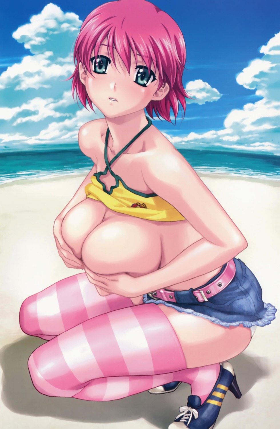 breast_hold breasts crossnet-pie happoubi_jin heels iihara_nao no_bra pantsu resort_boin shirt_lift thighhighs