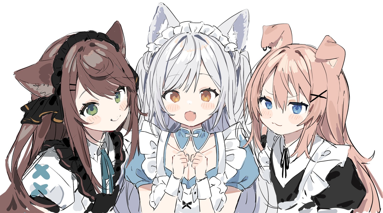 animal_ears cleavage inu_(puputizy) inumimi maid nekomimi sketch