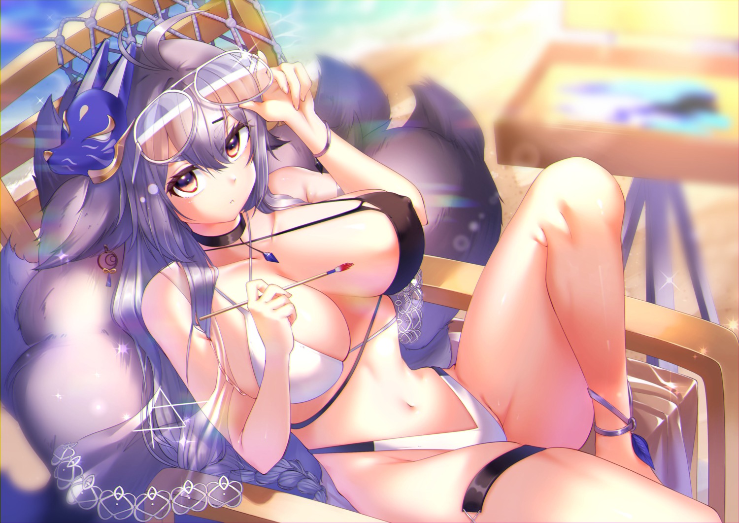 animal_ears azur_lane bikini erect_nipples garter kitsune seele0907 swimsuits tail tosa_(azur_lane)