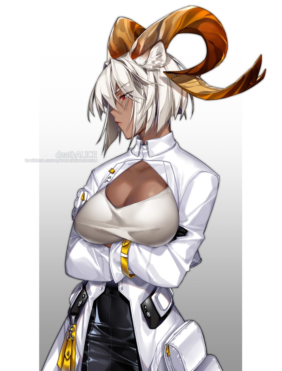 animal_ears arknights carnelian_(arknights) cleavage deathalice horns