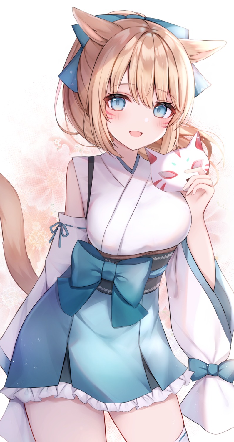 animal_ears japanese_clothes komari_mhy tail thighhighs