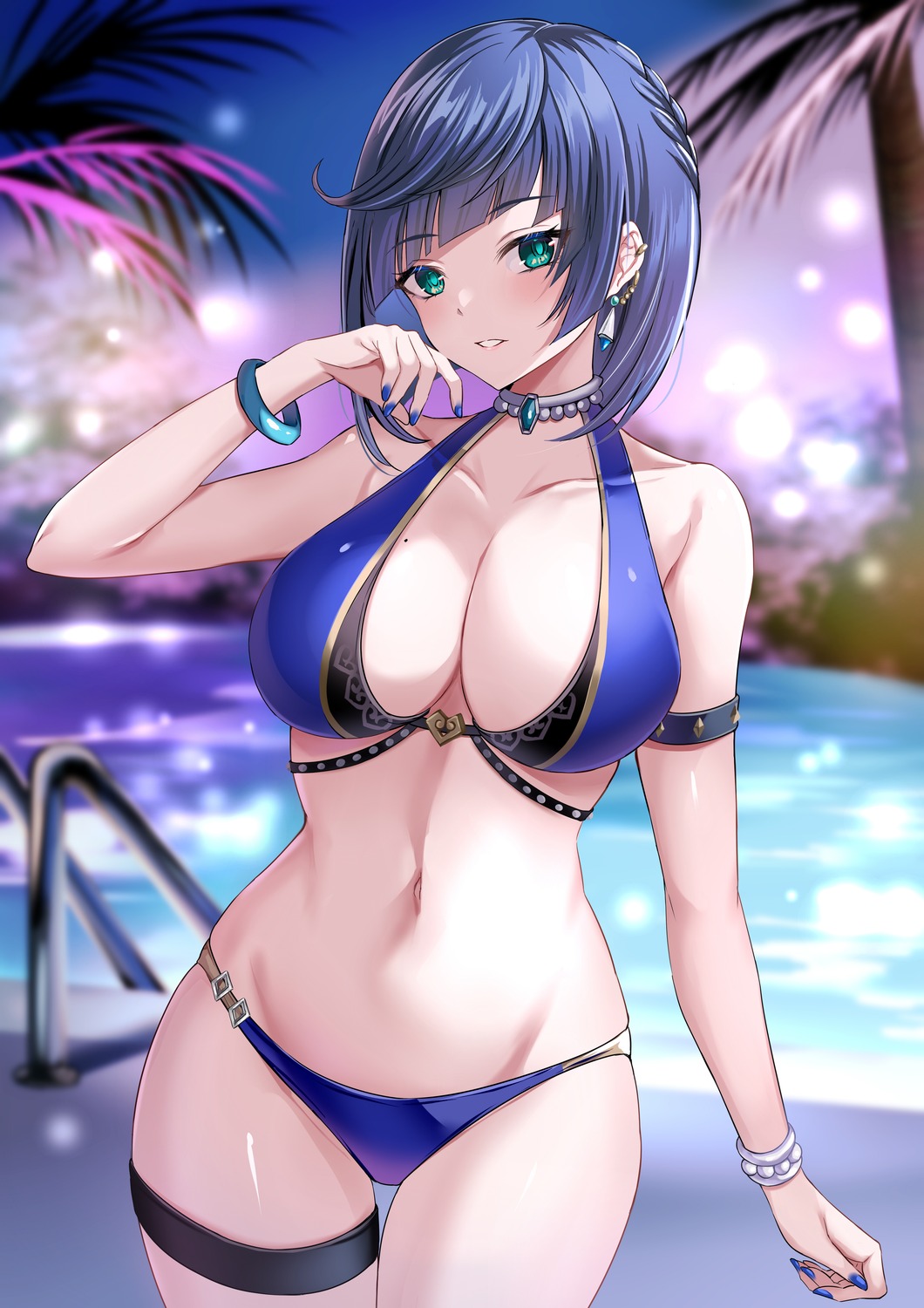 bikini garter genshin_impact harimoji swimsuits yelan