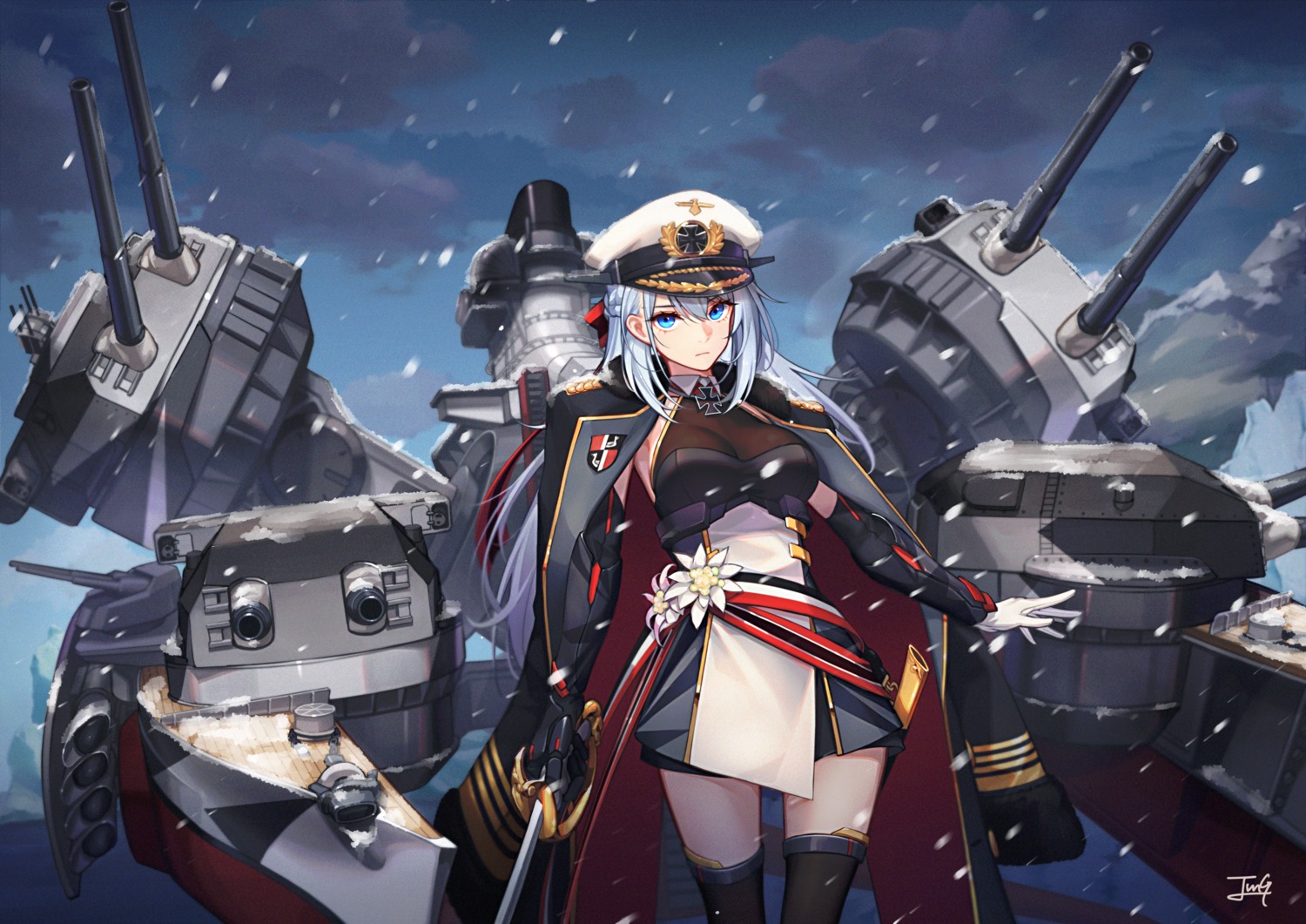 baek_hyang blue_oath sword thighhighs tirpitz_(blue_oath) uniform