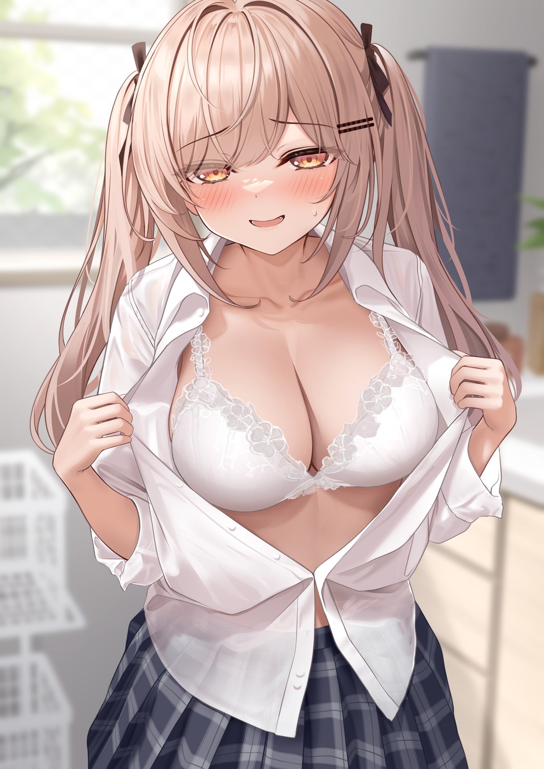 bra monaka_curl open_shirt seifuku undressing