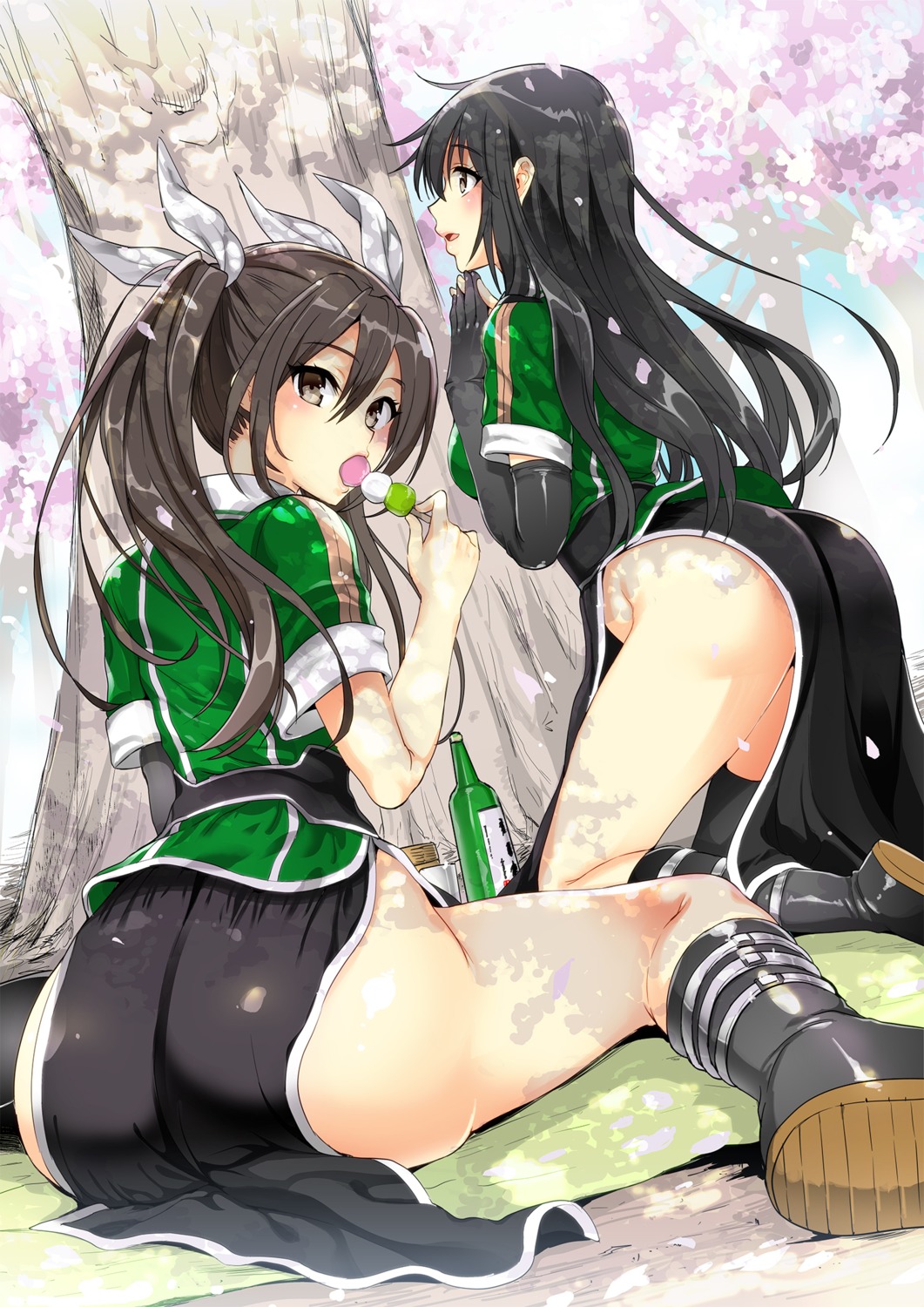 ass chikuma_(kancolle) kantai_collection kojima_saya pantsu sake tone_(kancolle) uniform