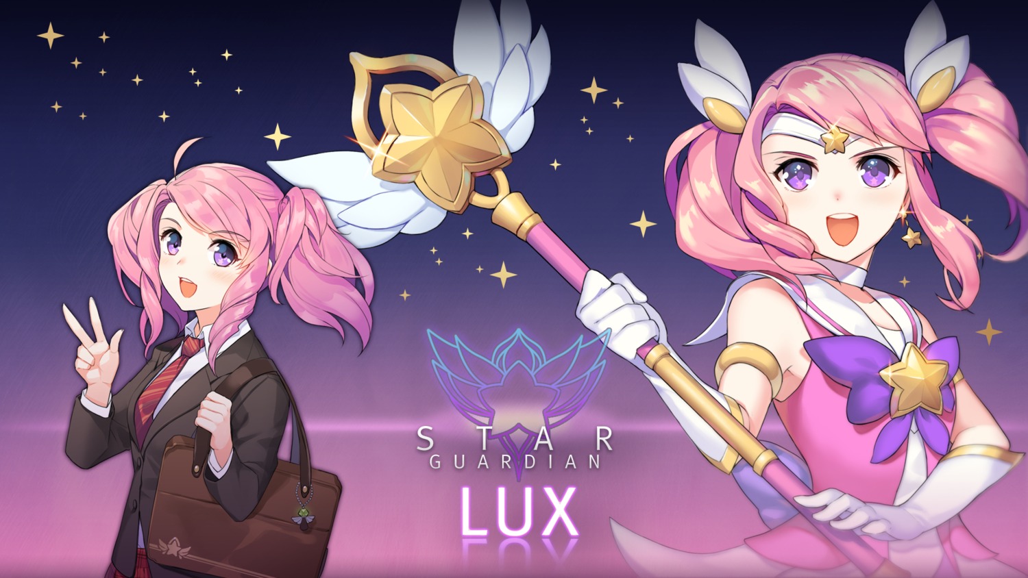 dakun league_of_legends luxanna_crownguard seifuku wallpaper weapon