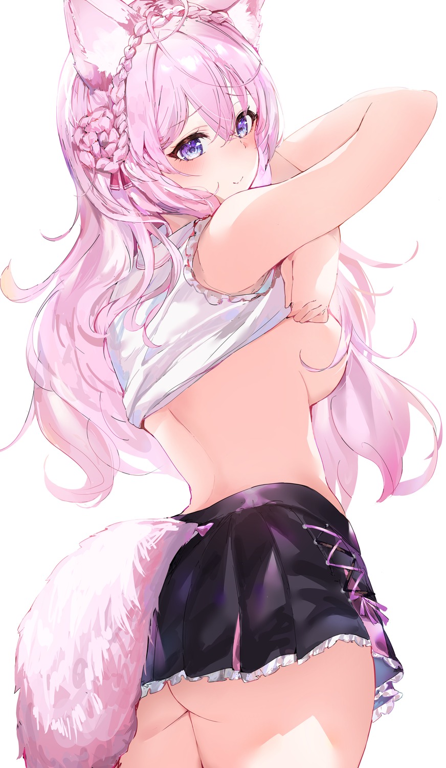 animal_ears ass ayama_nano hakui_koyori hololive no_bra nopan shirt_lift tail undressing