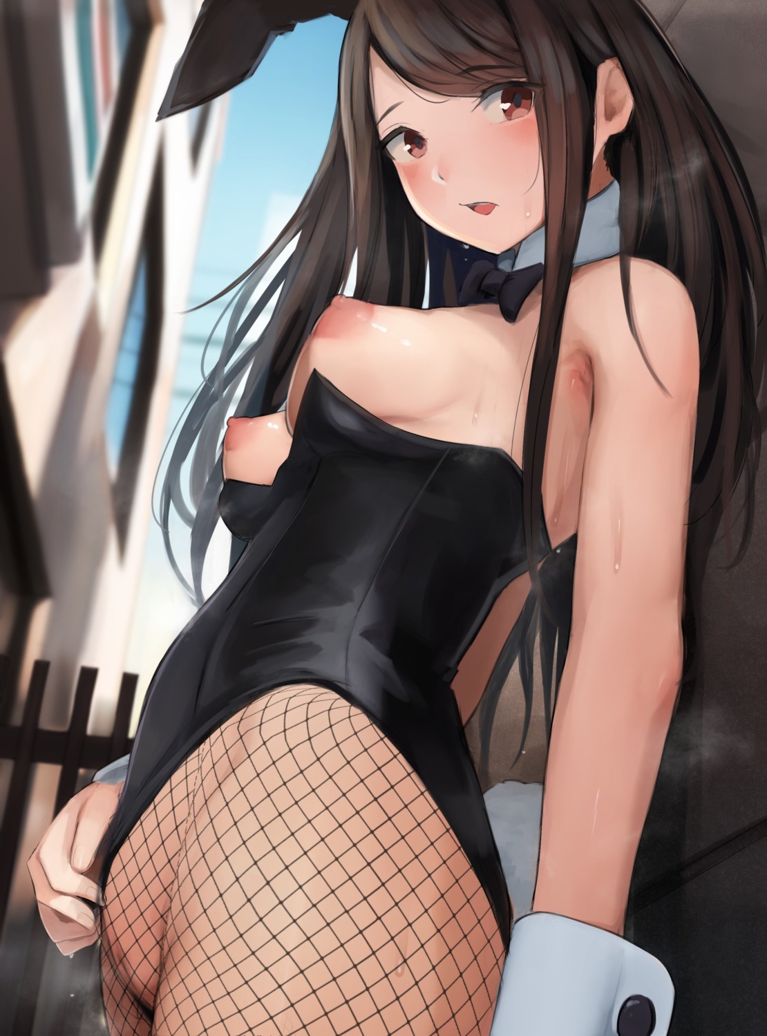 animal_ears bunny_ears bunny_girl camonome fishnets nipples no_bra pussy uncensored