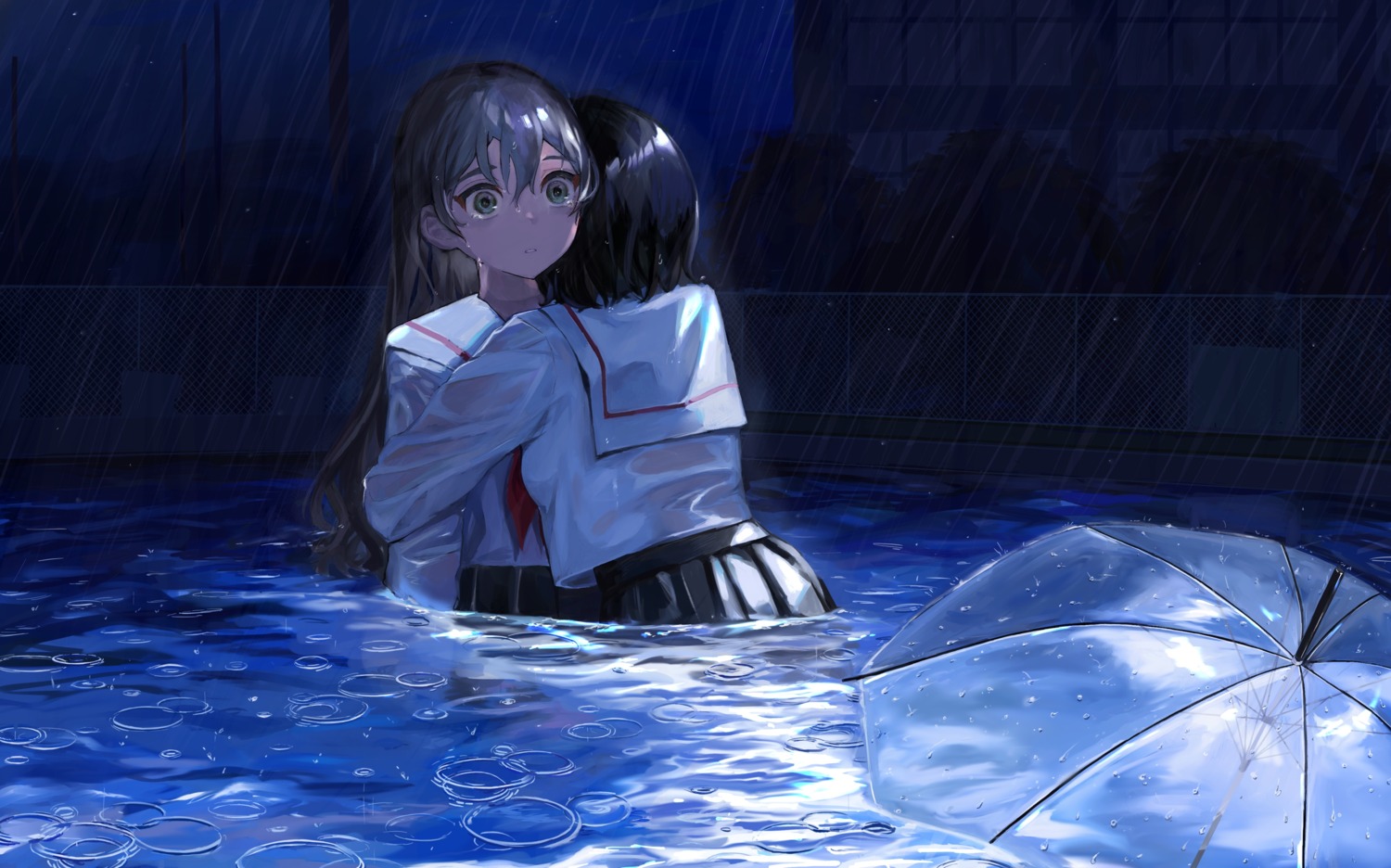 mikanoisi seifuku umbrella wet wet_clothes yuri