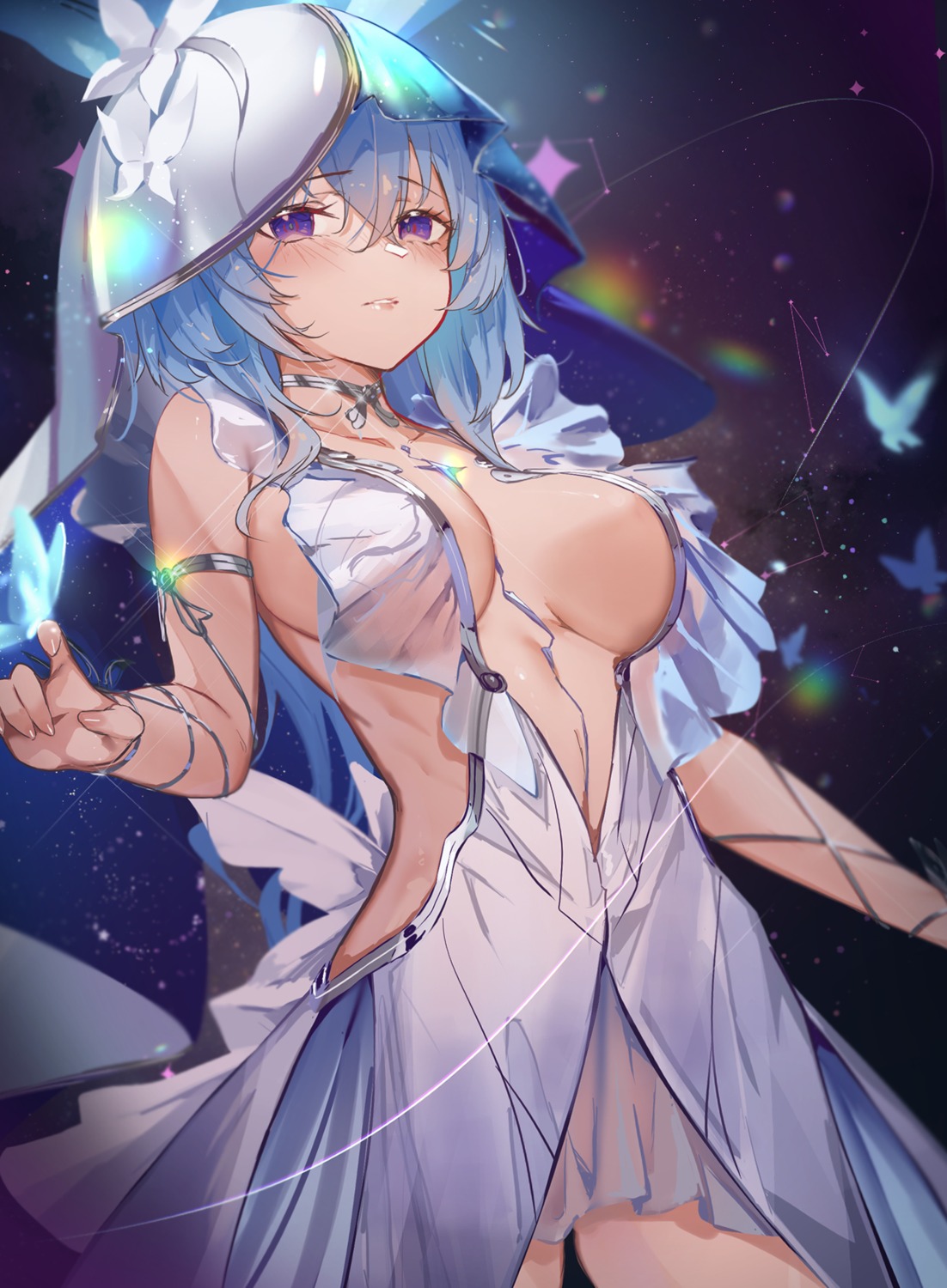 dress no_bra see_through shorekeeper torn_clothes ura_illust wuthering_waves