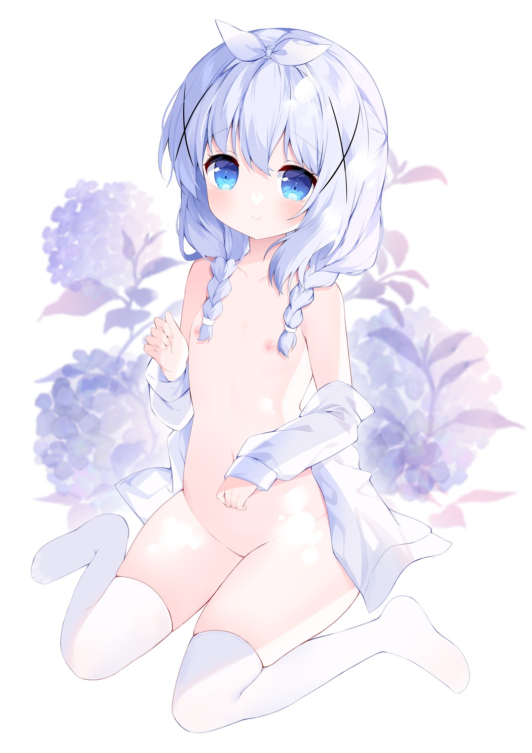 bottomless breasts gochuumon_wa_usagi_desu_ka? kafuu_chino loli nipples no_bra open_shirt thighhighs tsukimi_(xiaohuasan)