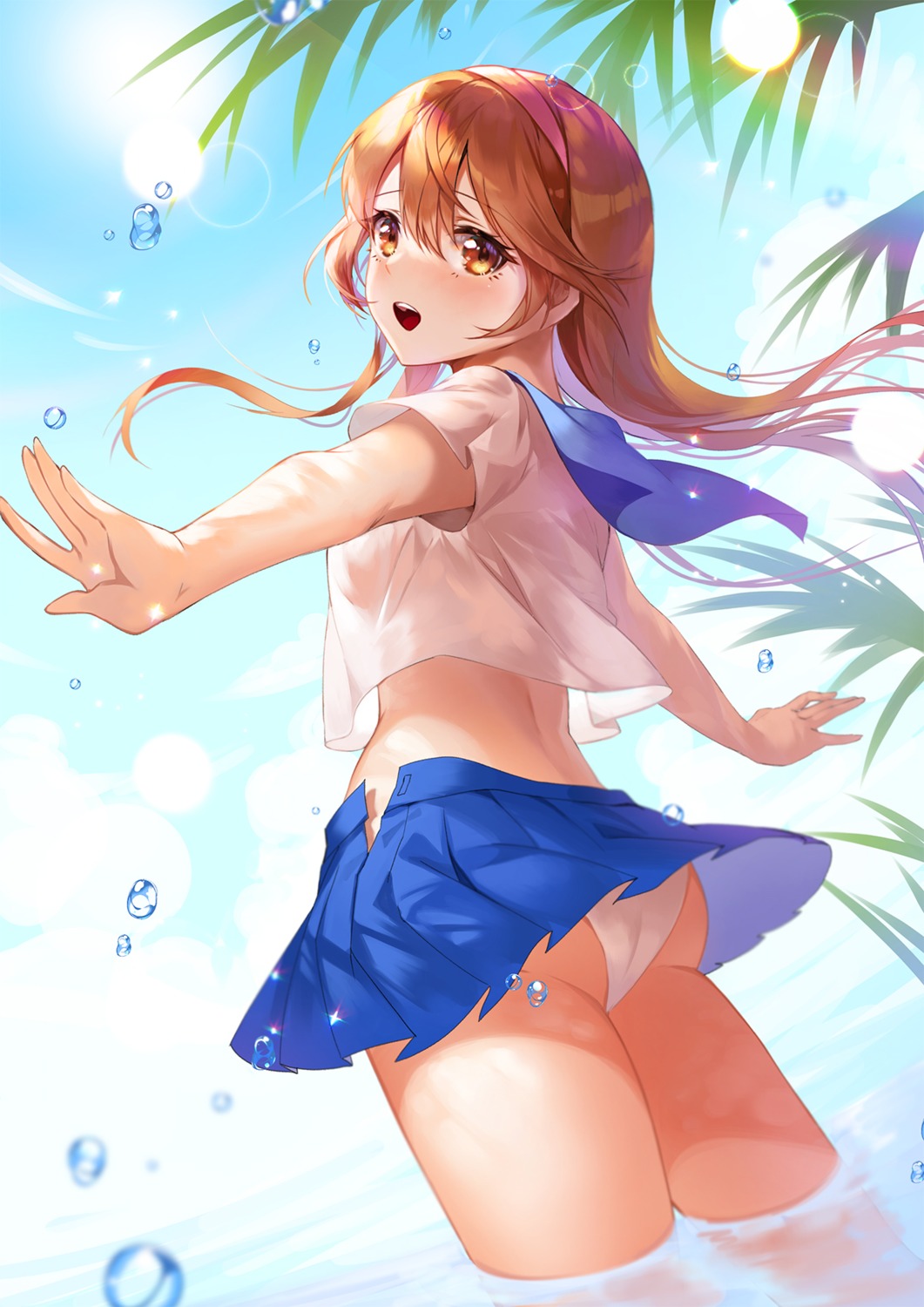 apple_caramel ass pantsu see_through seifuku skirt_lift wet wet_clothes