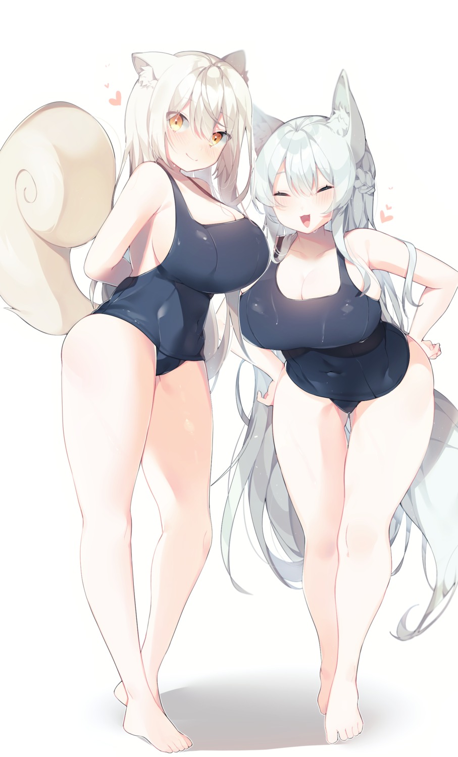 animal_ears cleavage school_swimsuit sen_light swimsuits tail