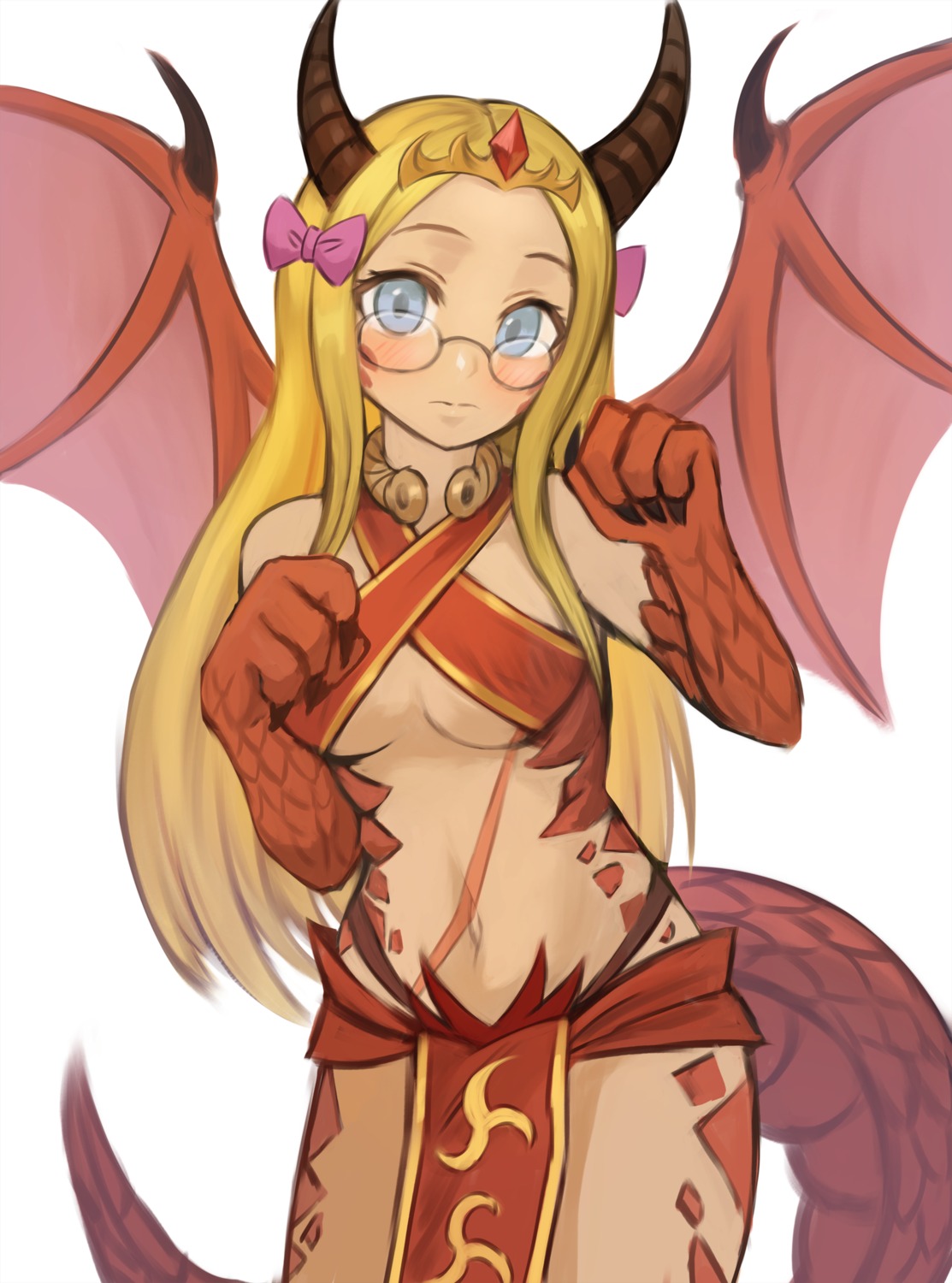 dragon_(monster_girl_encyclopedia) horns megane monster_girl monster_girl_encyclopedia no_bra sookmo tail wings