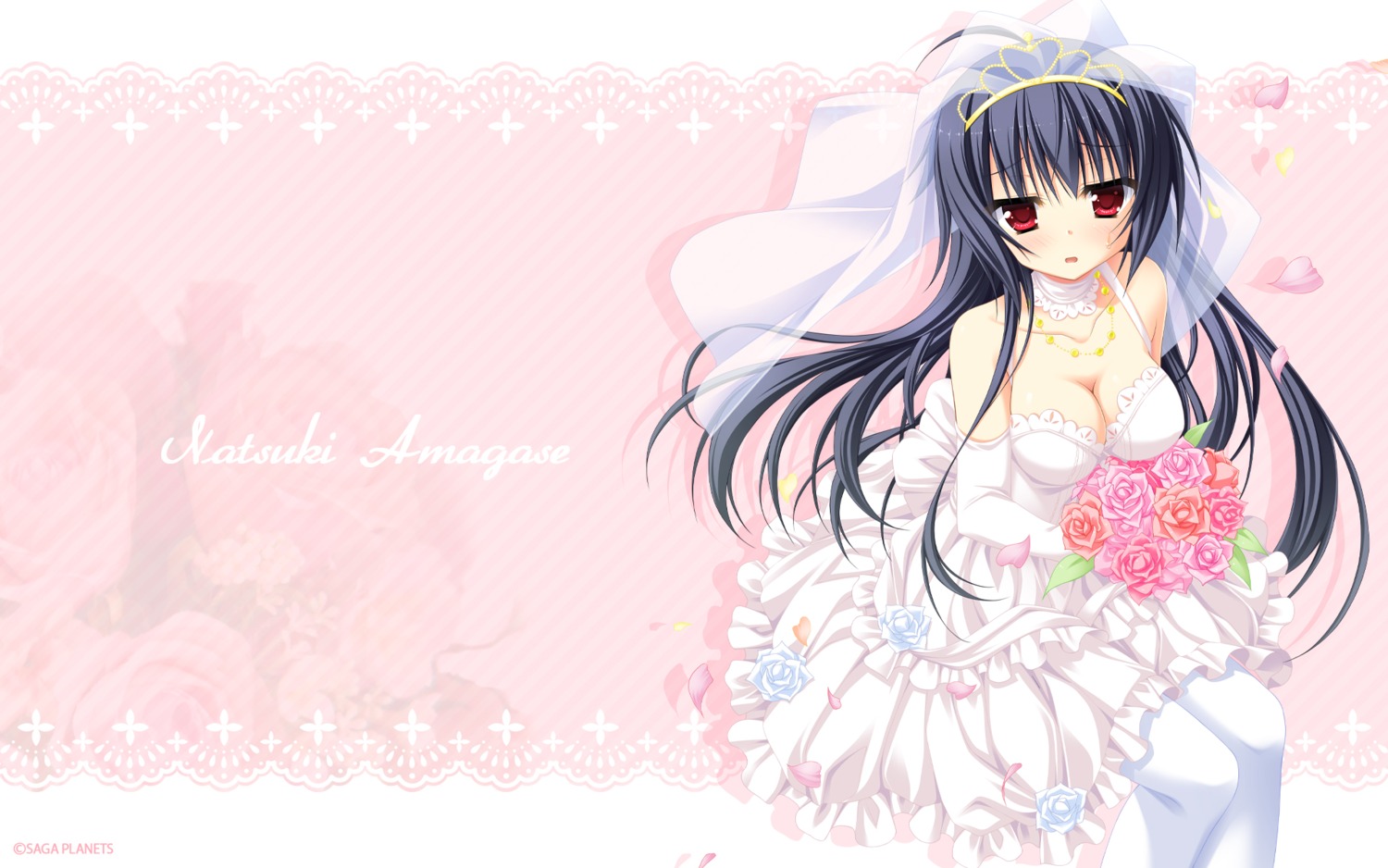 amagase_natsuki cleavage dress hontani_kanae karumaruka_circle saga_planets wallpaper wedding_dress