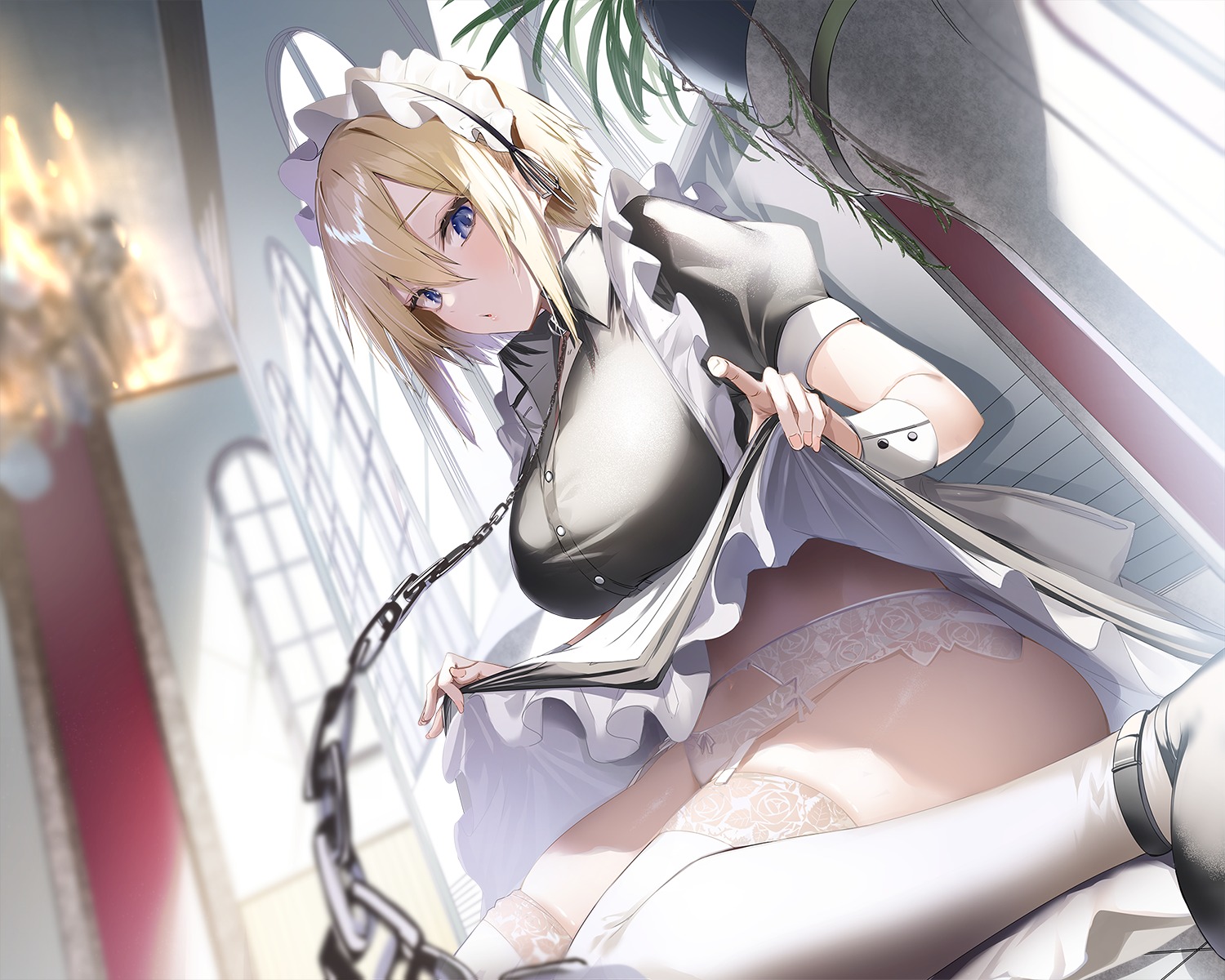 garter_belt kakao lingerie maid pantsu see_through skirt_lift stockings thighhighs