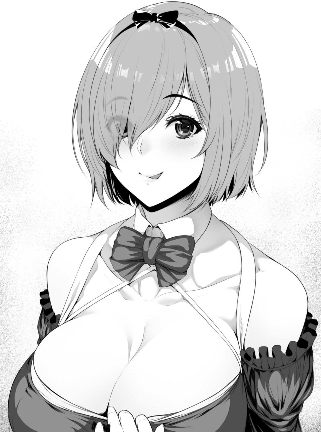 cleavage fate/grand_order maid mash_kyrielight monochrome zucchini